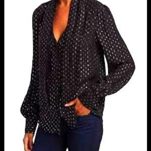 NWT Paige Cleobelle Metallic Dot Silk-Chiffon Blouse
